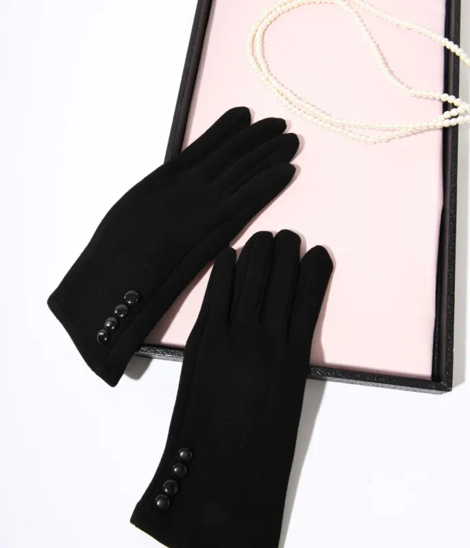 Black Wrist Length Buttons Texting Gloves sold by Unique Vintage