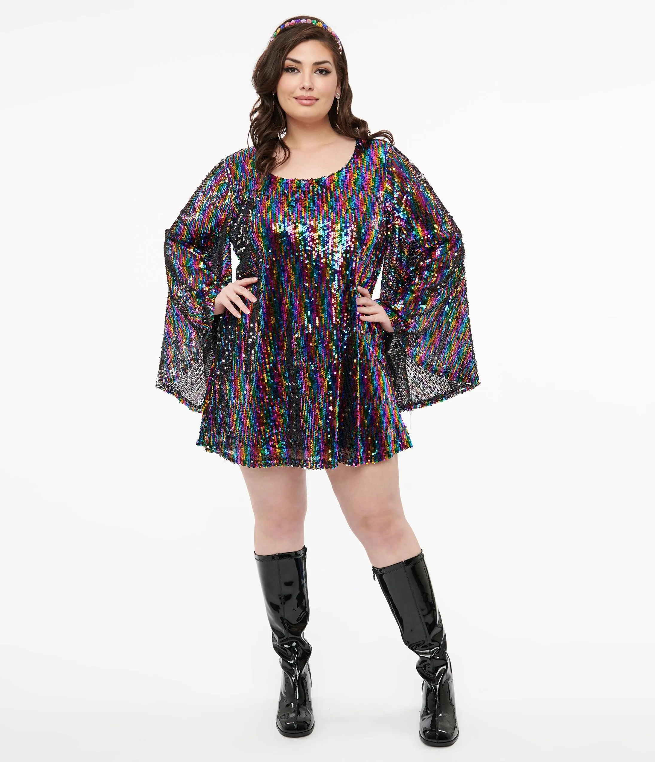 Smak Parlour Plus Size 1960s Rainbow Sequin Downtown Scene Mini Dress sold by Unique Vintage product image thumbnail 3
