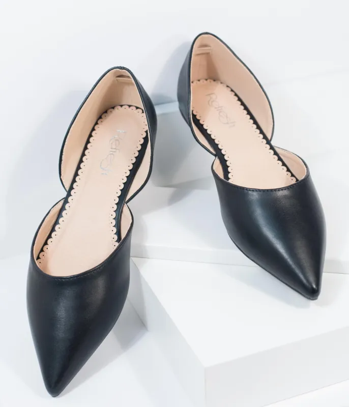 Black Leatherette Pointed Toe Flats sold by Unique Vintage