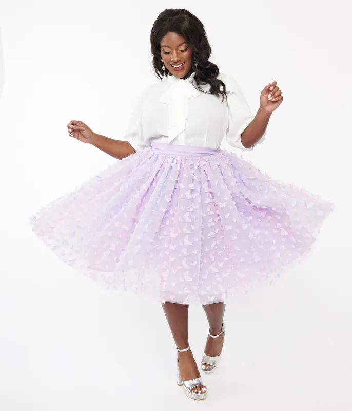 Unique Vintage Plus Size 1950s Lavender & Blue Butterfly Tulle Sweetie Pie Flare Skirt sold by Unique Vintage