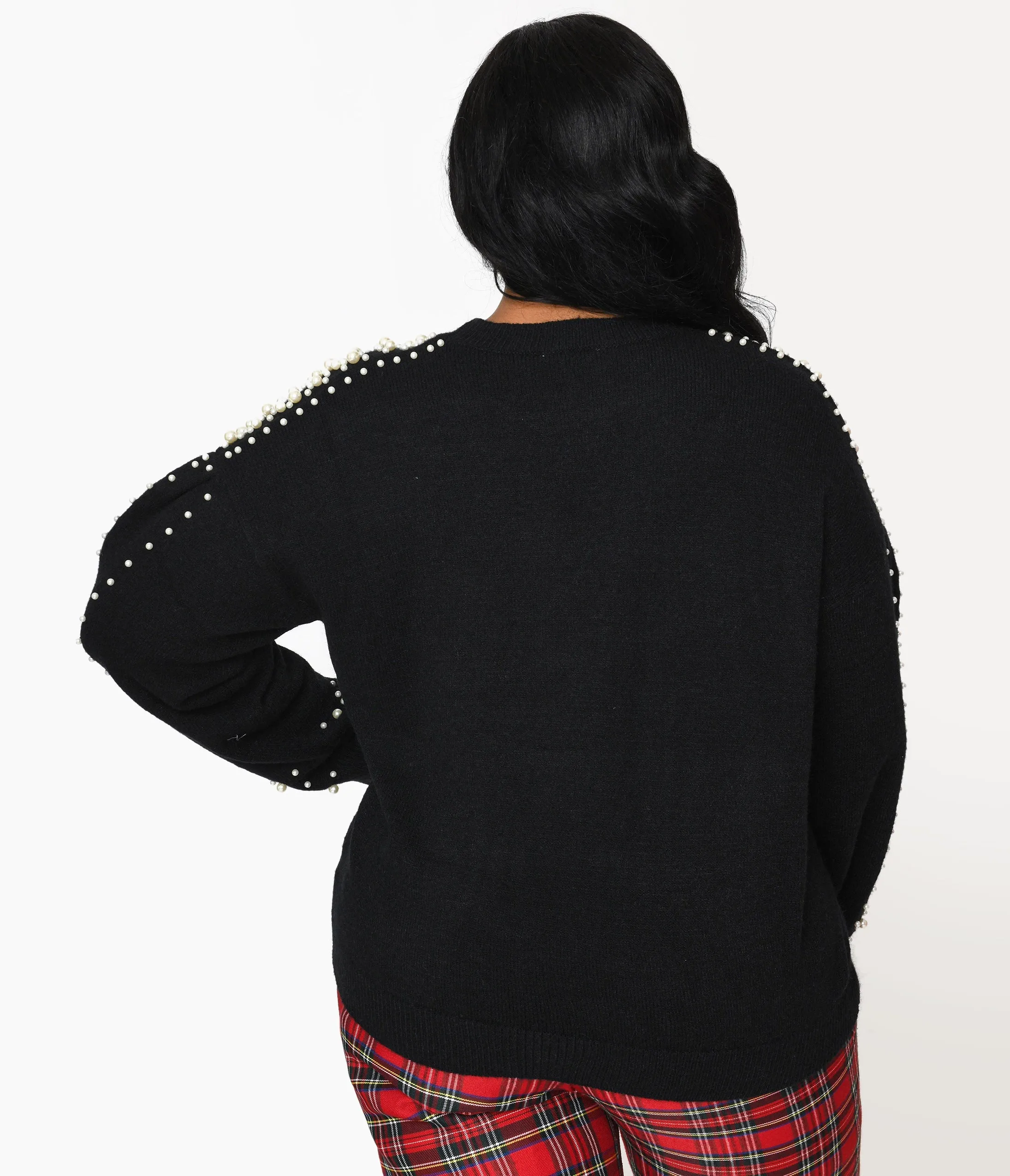Plus Size Black & Faux Pearl Studded Knit Sweater sold by Unique Vintage product image thumbnail 3