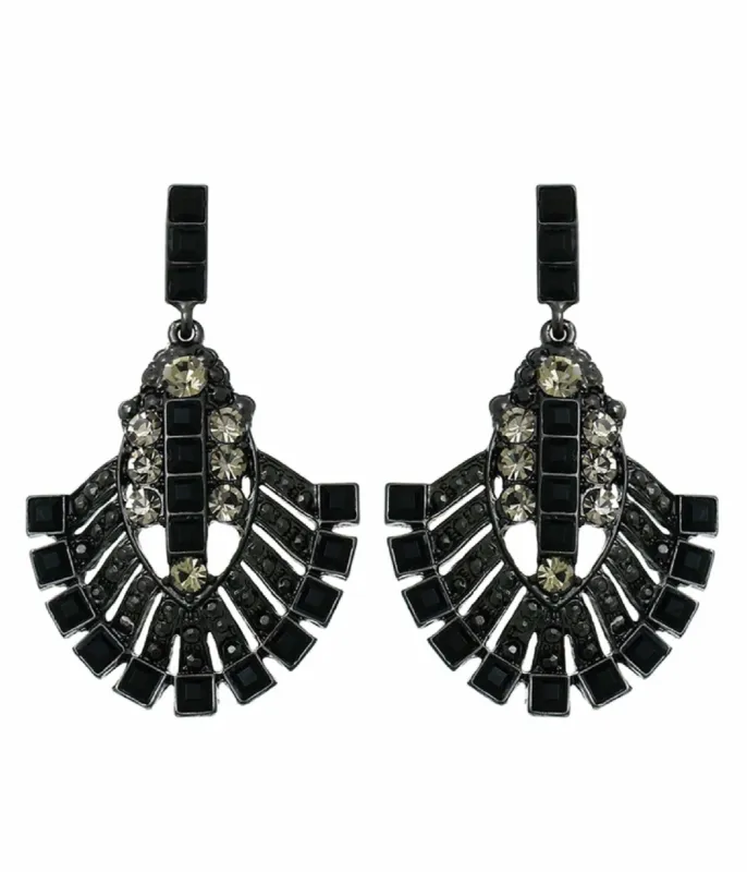 1920s Black Baguette Rhinestone Deco Earrings sold by Unique Vintage