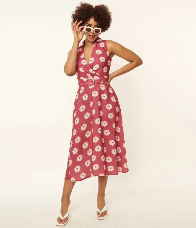 Pink & White Floral Print Midi Dress sold by Unique Vintage