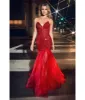 Cinderella Divine  Red Beaded Sequin Strapless Mermaid Prom Dress sold by Unique Vintage