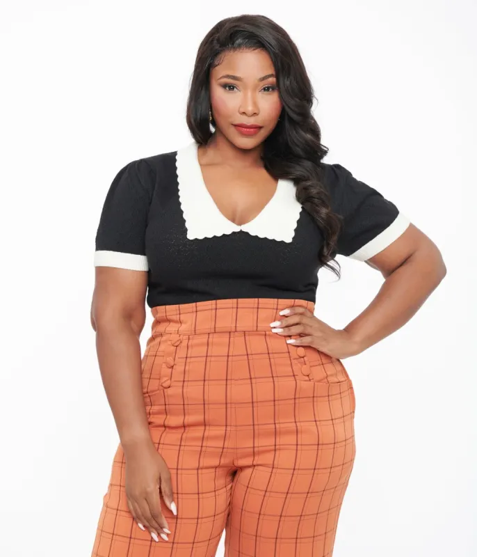 Hell Bunny Plus Size 1950s Black Jacquard Joanie Top made by Unique Vintage