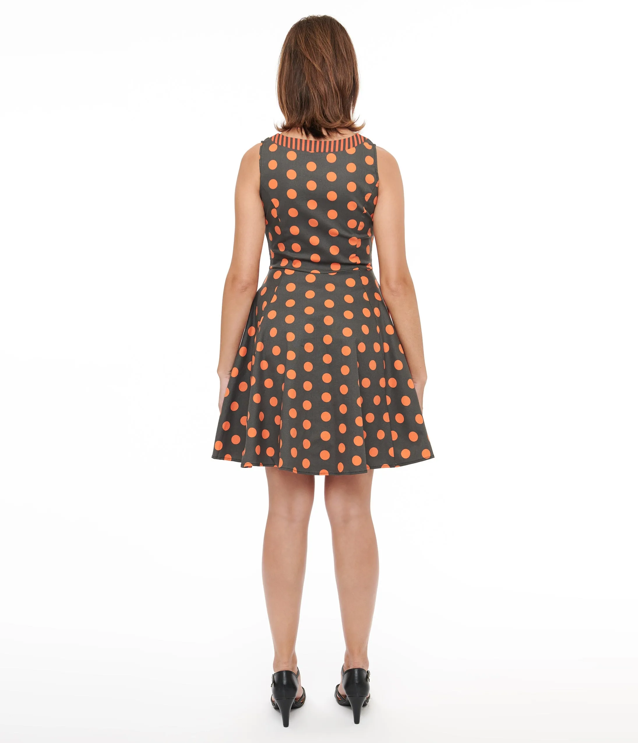 1950s Black & Orange Polka Dot Fit & Flare Dress sold by Unique Vintage product image thumbnail 2