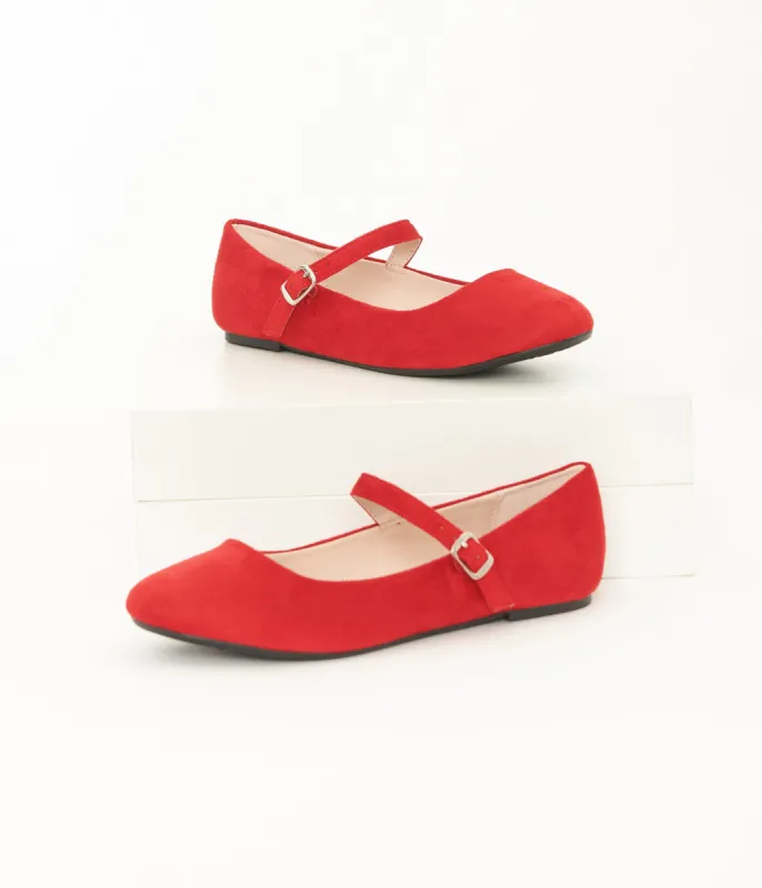 Red Suede Mary Jane Flats sold by Unique Vintage
