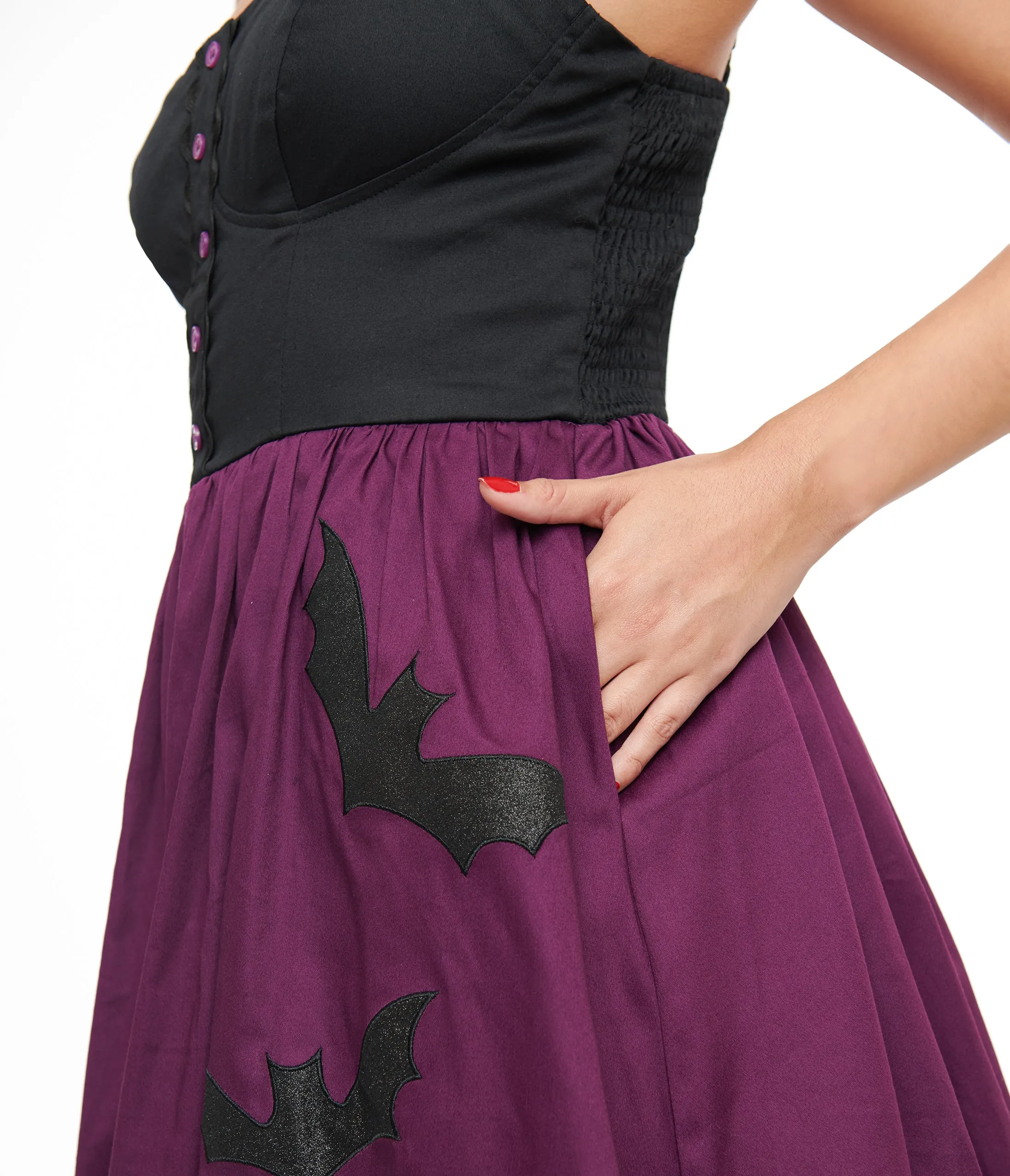 Unique Vintage 1950s Purple & Black Glitter Cat Swing Dress sold by Unique Vintage product image thumbnail 2