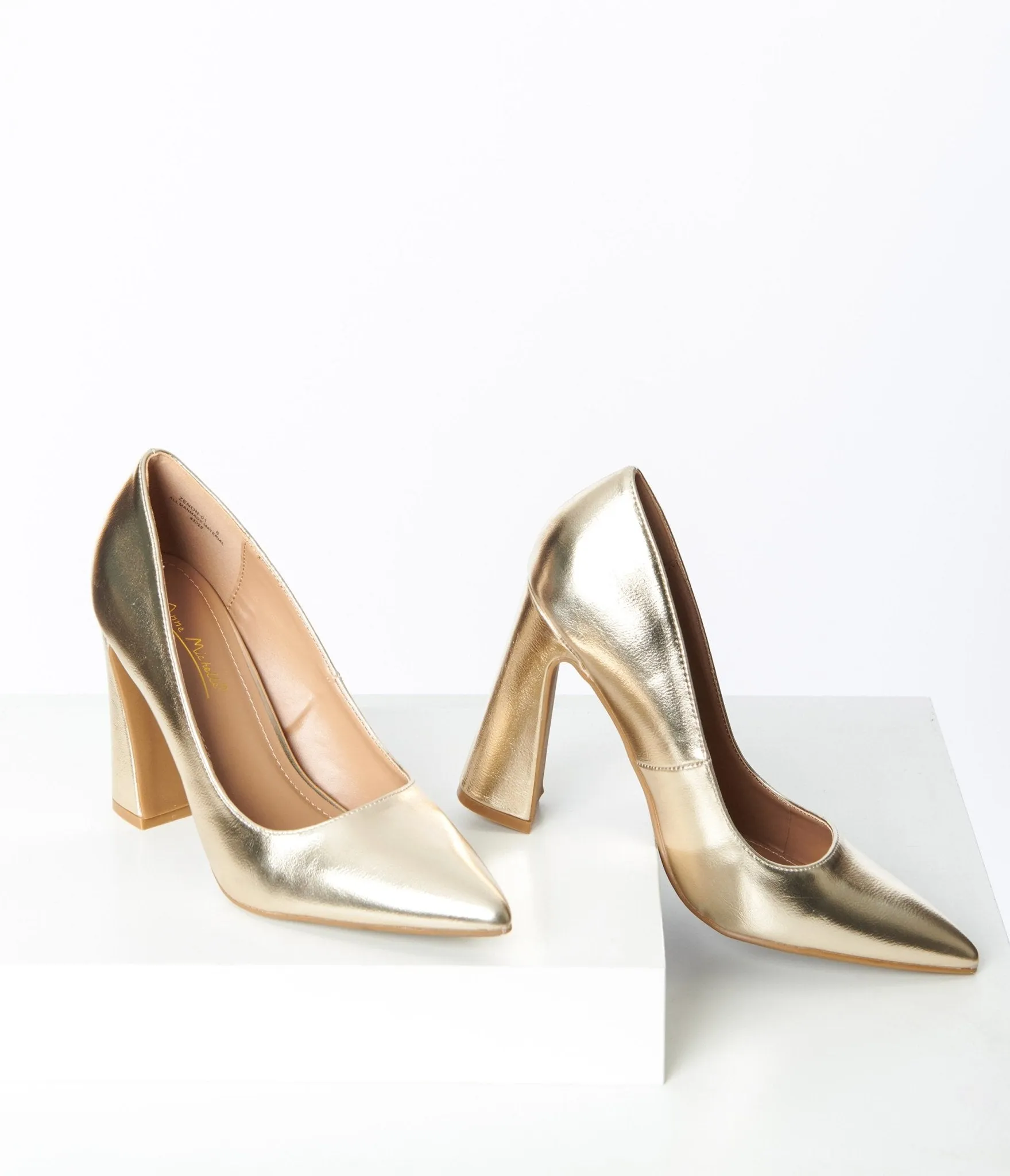 Metallic Gold Pointed Toe Pumps sold by Unique Vintage