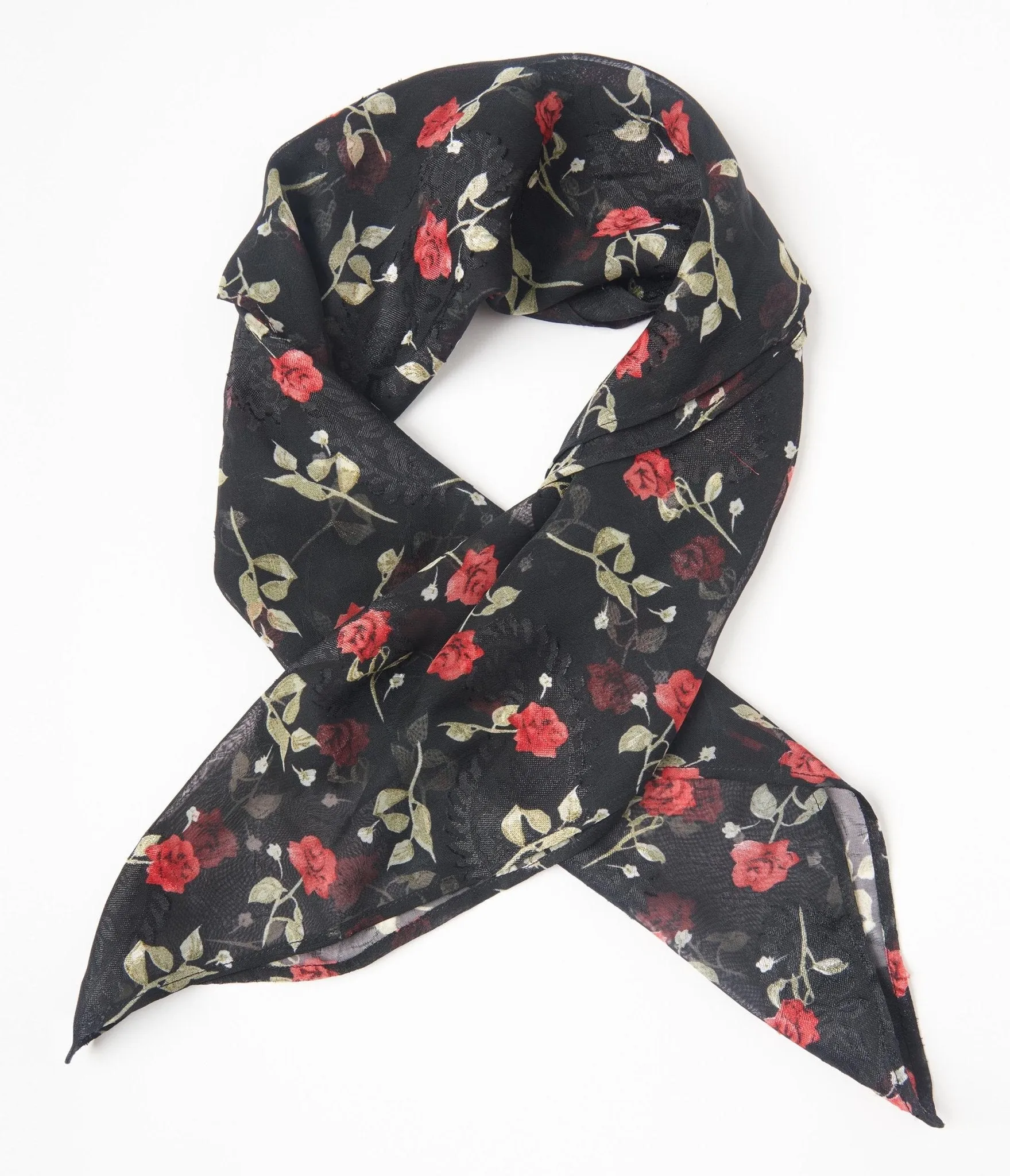 Unique Vintage Black & Red Roses Hair Scarf sold by Unique Vintage