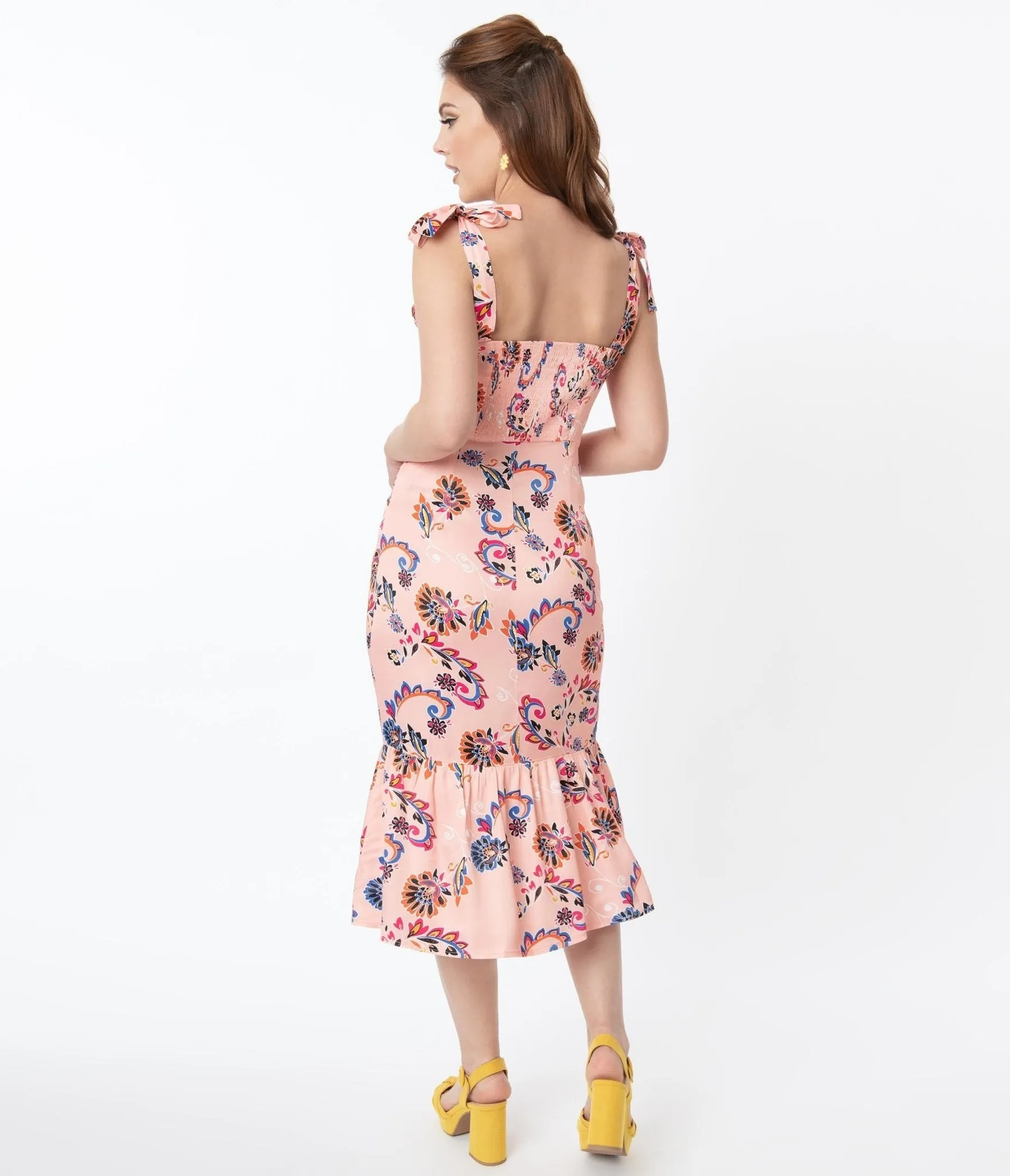 1940s Light Pink & Paisley Floral Print Devika Pencil Dress sold by Unique Vintage product image thumbnail 2