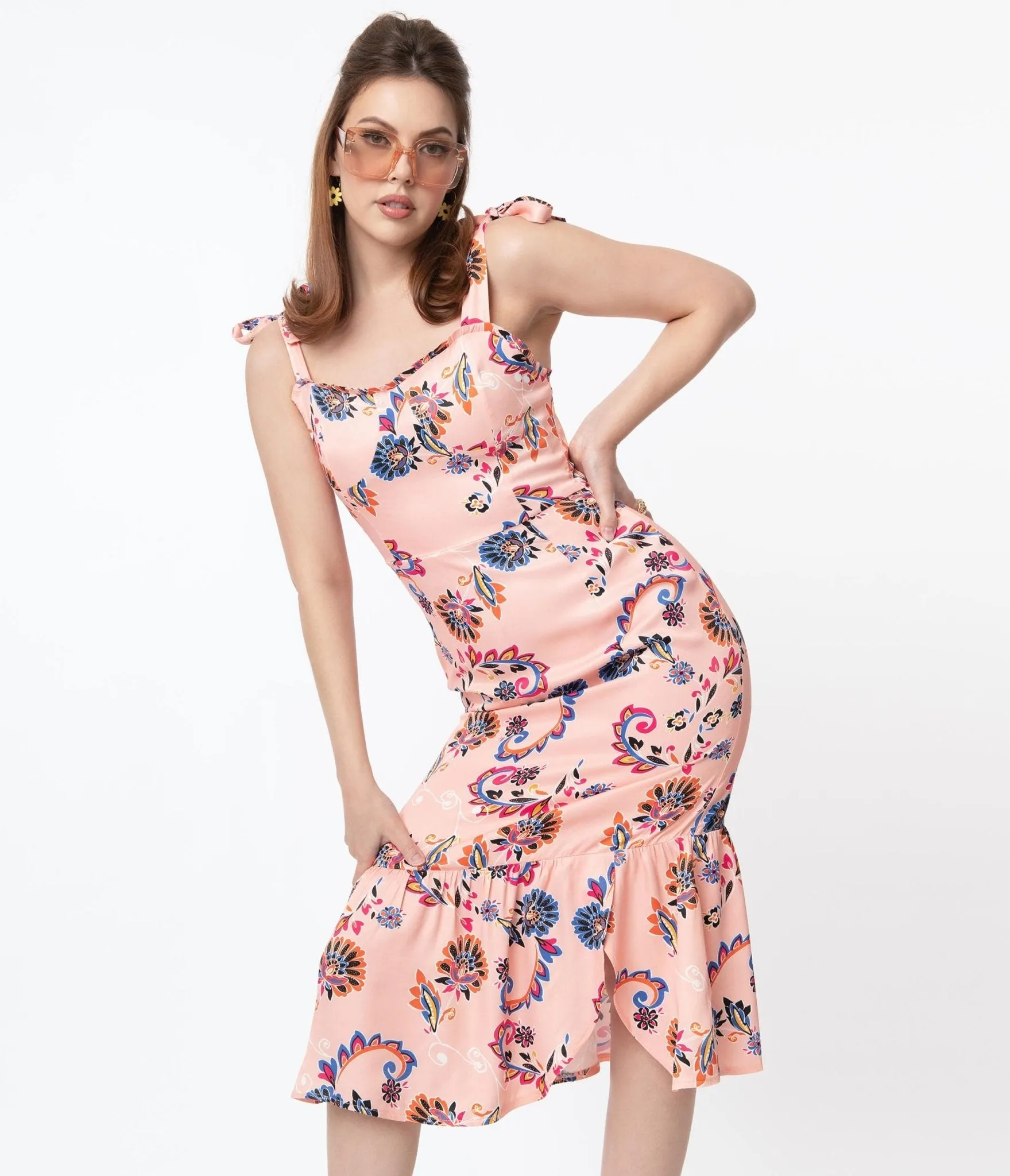 1940s Light Pink & Paisley Floral Print Devika Pencil Dress sold by Unique Vintage product image thumbnail 4