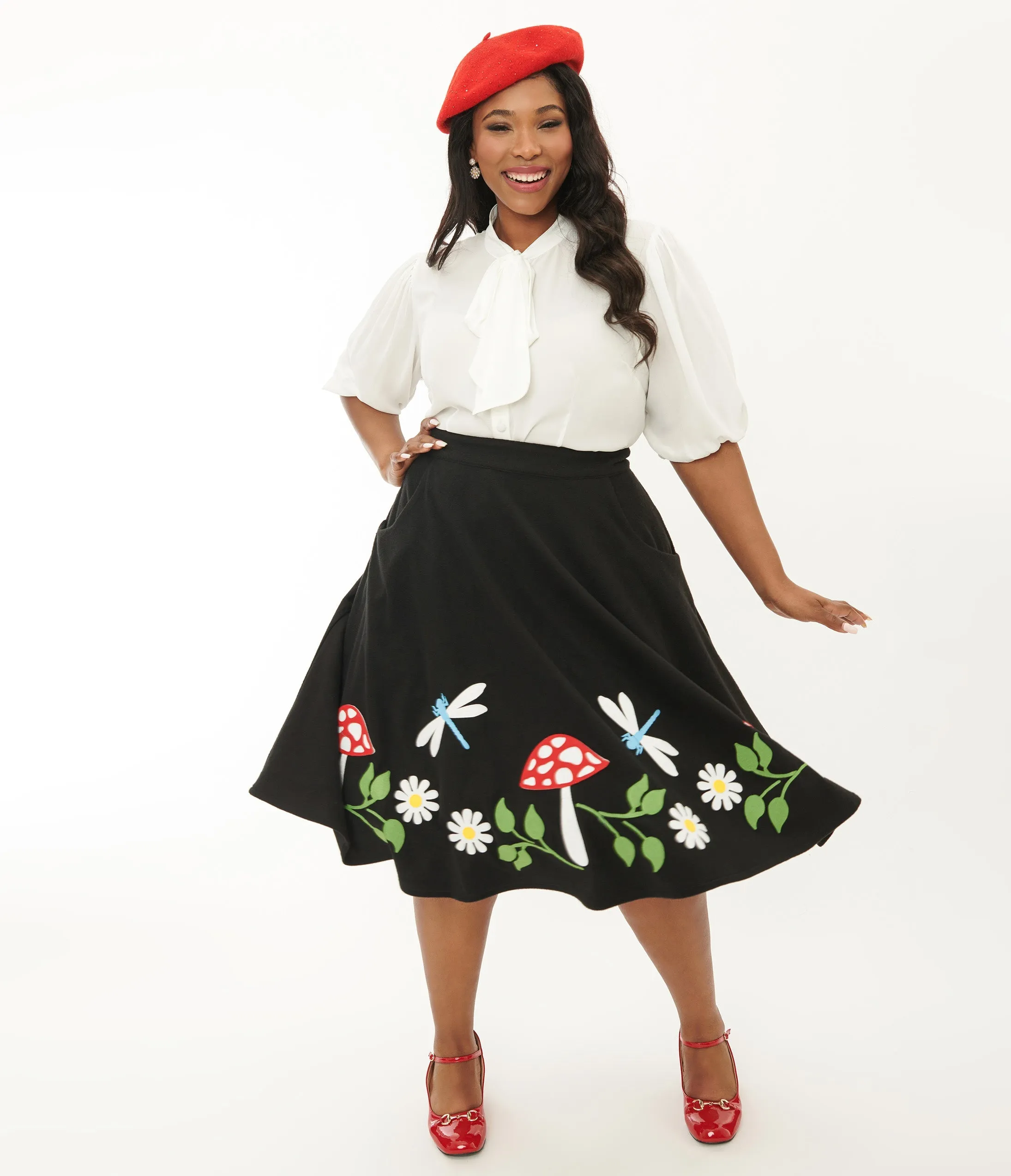 Unique Vintage Plus Size Black & Mushroom Soda Shop Swing Skirt sold by Unique Vintage