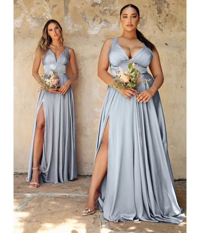 Ladivine by Cinderella Divine Steel Blue Glamour Satin A-Line Bridesmaid Dress sold by Unique Vintage