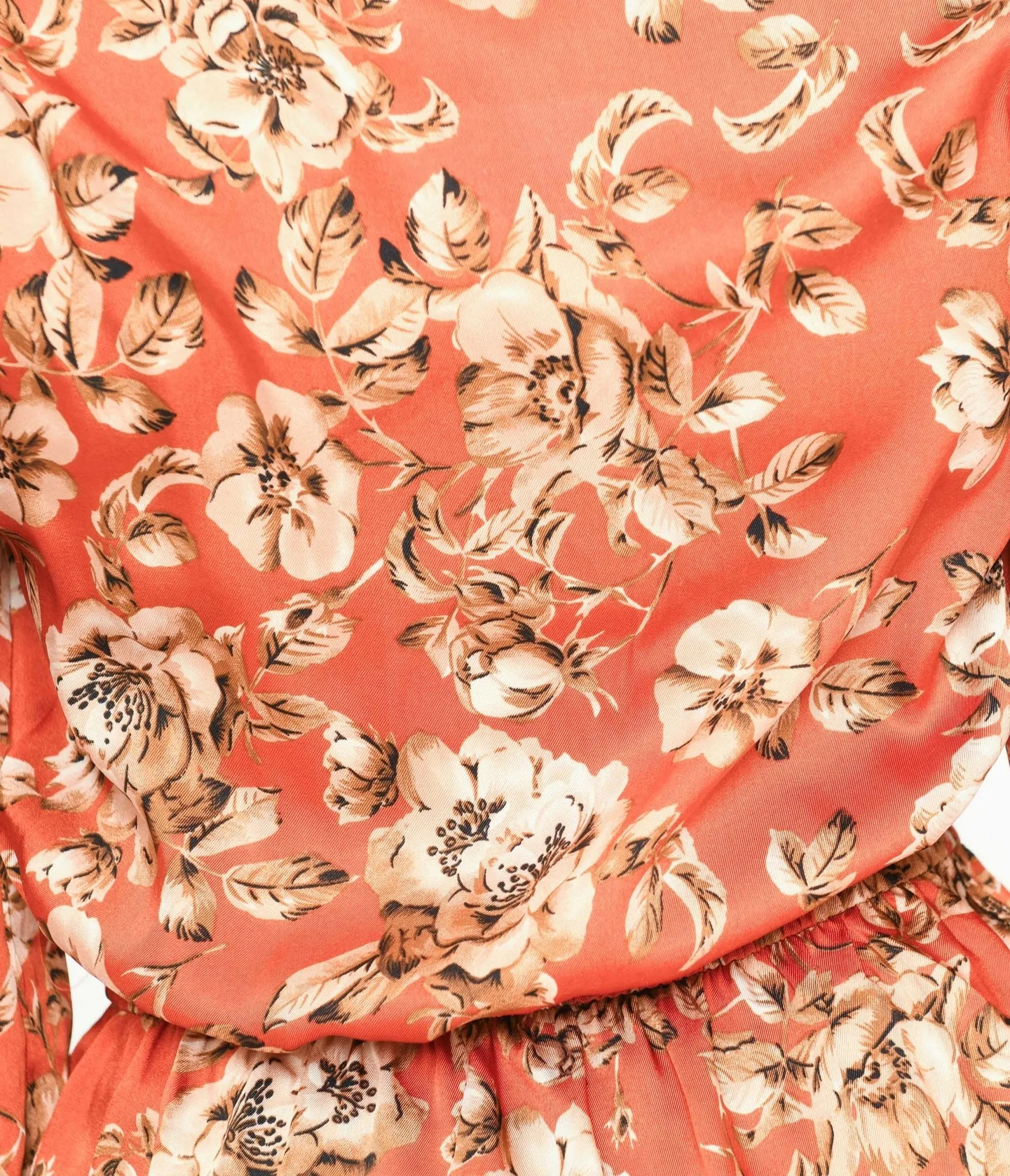 Burnt Orange Floral Satin Peplum Blouse sold by Unique Vintage product image thumbnail 2