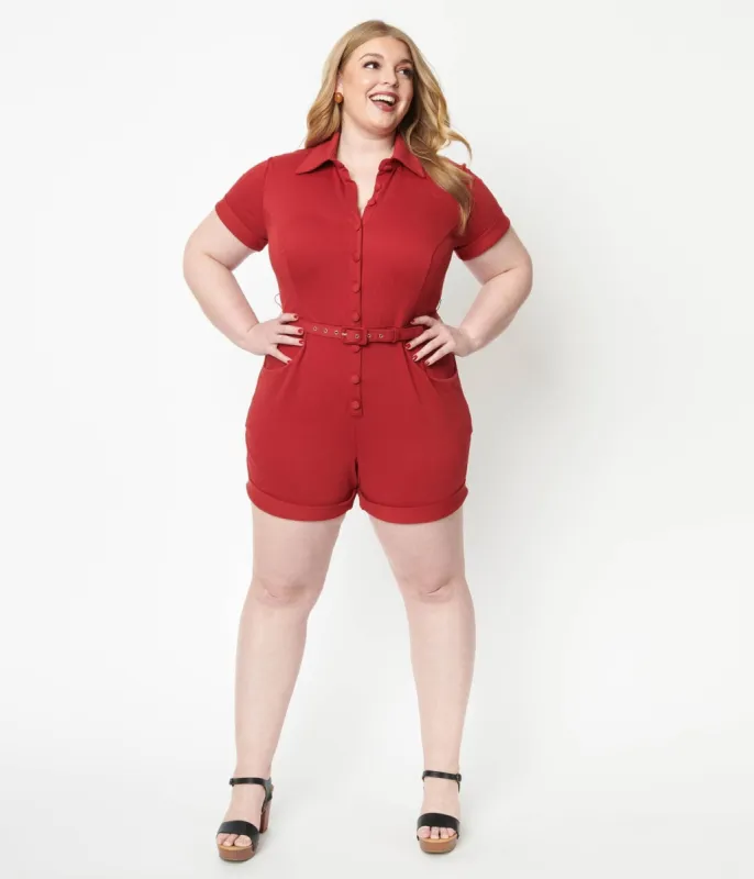 Unique Vintage Plus Size Red Patsy Romper sold by Unique Vintage