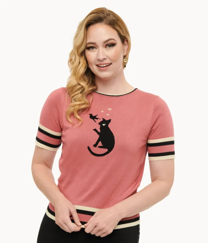 Voodoo Vixen 1960s Mauve Kitty Knit Top sold by Unique Vintage