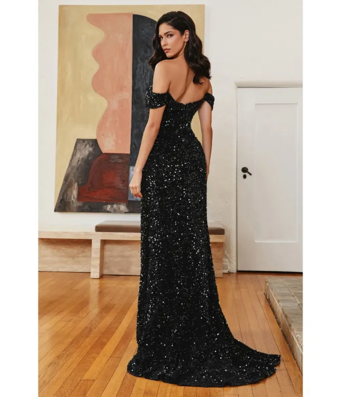 Cinderella Divine  Black Velvet Glittering Sequin Bridesmaid Gown sold by Unique Vintage
