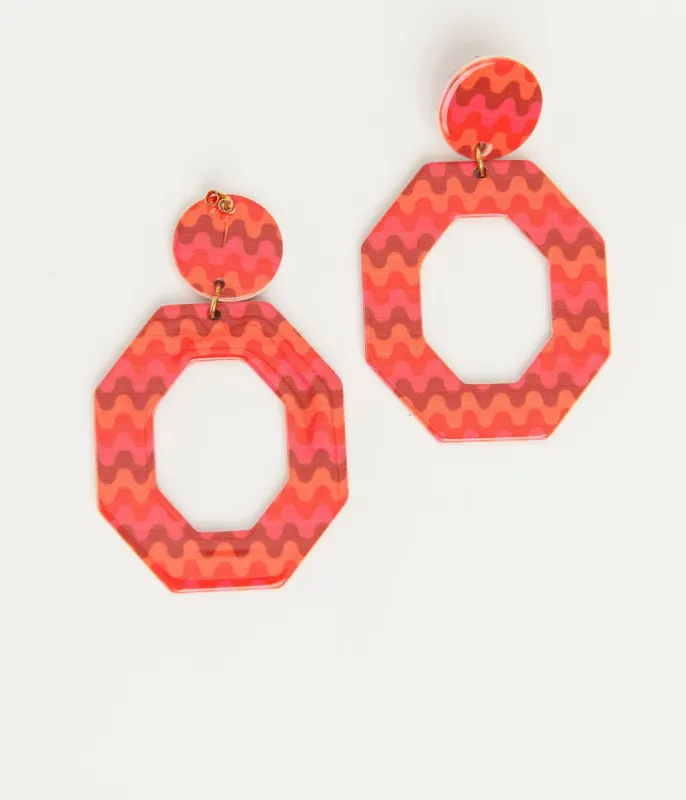1970s Orange & Red Chevron Octagon Earrings sold by Unique Vintage