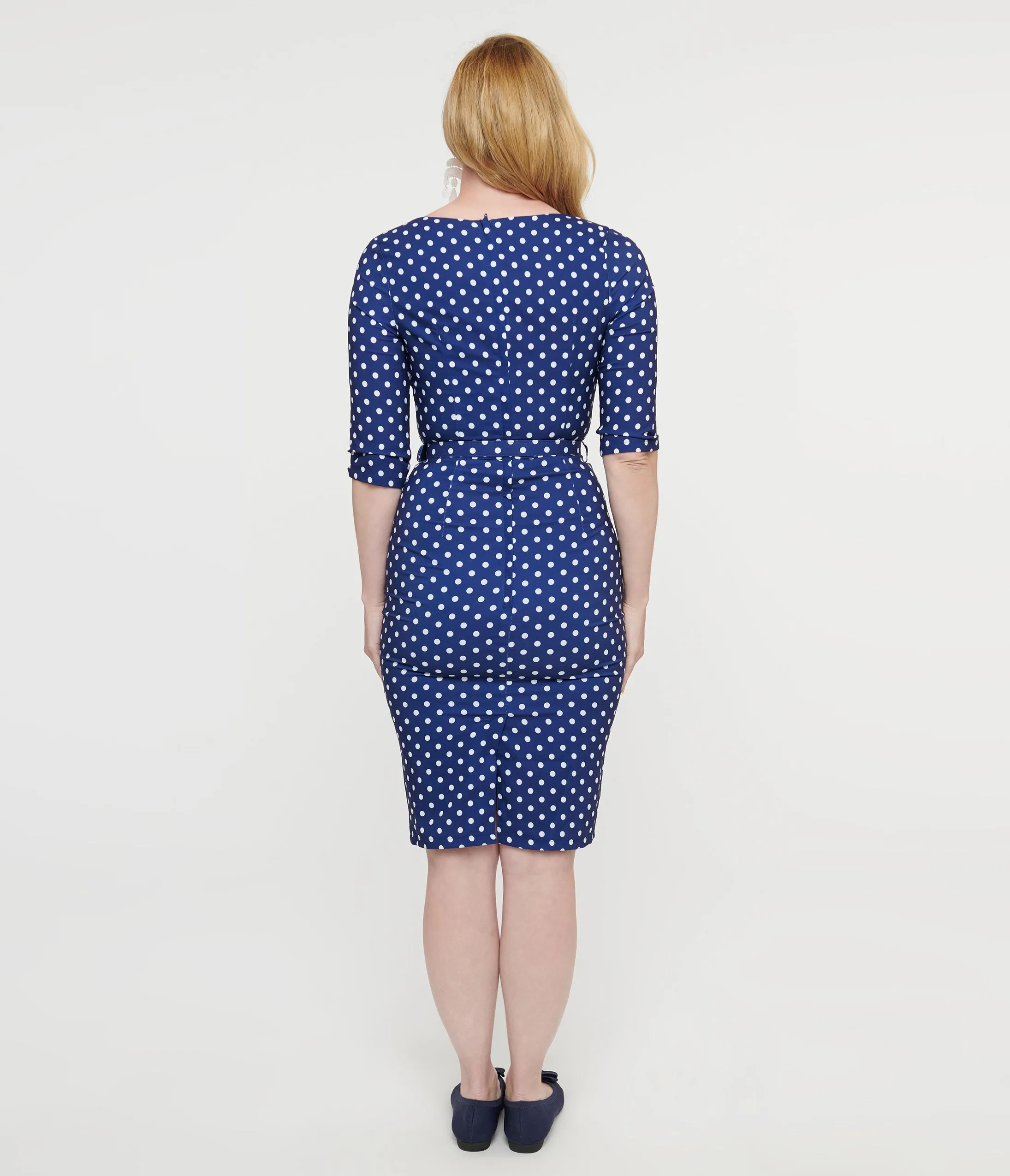 Collectif 1950s Blue & White Polka Dot Patty Wiggle Dress sold by Unique Vintage product image thumbnail 2