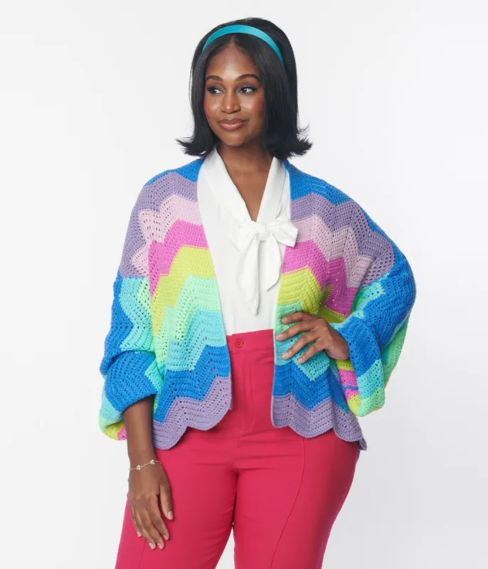 Rainbow Wavy Stripe Knit Cardigan sold by Unique Vintage
