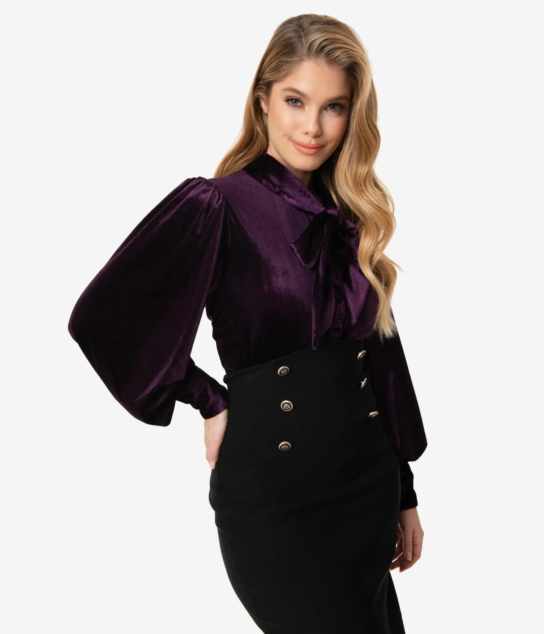 Unique Vintage Dark Purple Velvet Gwen Blouse sold by Unique Vintage product image thumbnail 4