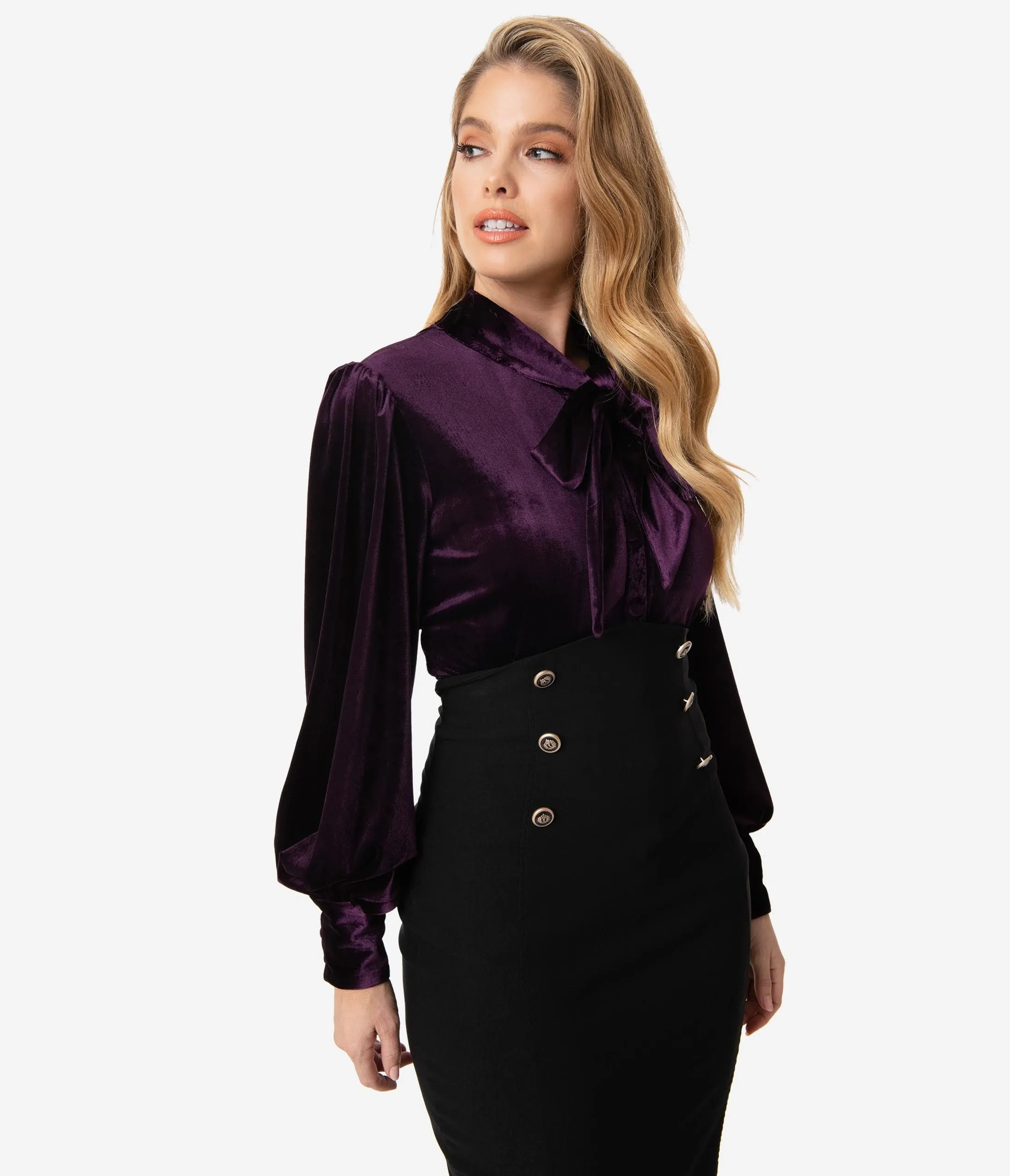 Unique Vintage Dark Purple Velvet Gwen Blouse sold by Unique Vintage