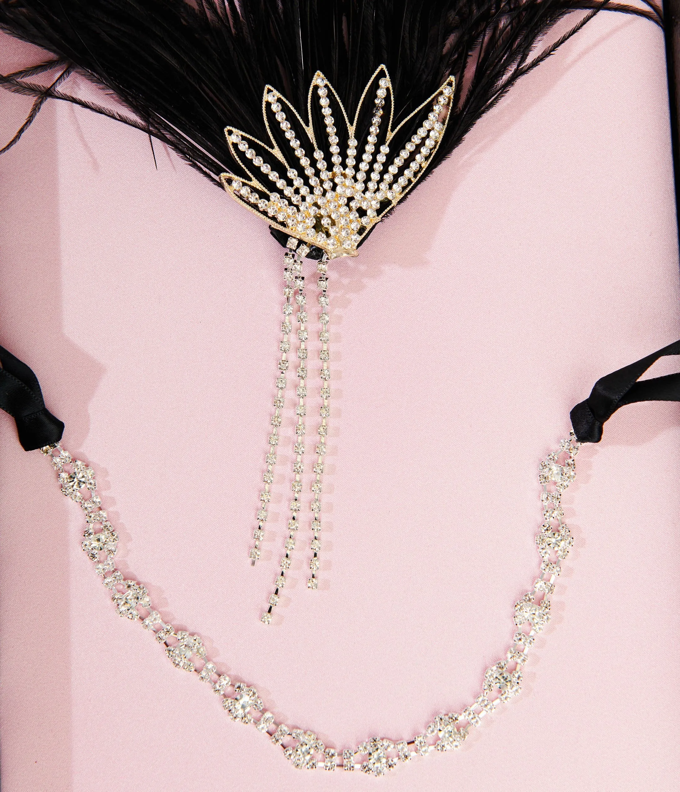 Unique Vintage 1920s White Rhinestone & Black Feather Flapper Headband sold by Unique Vintage product image thumbnail 3