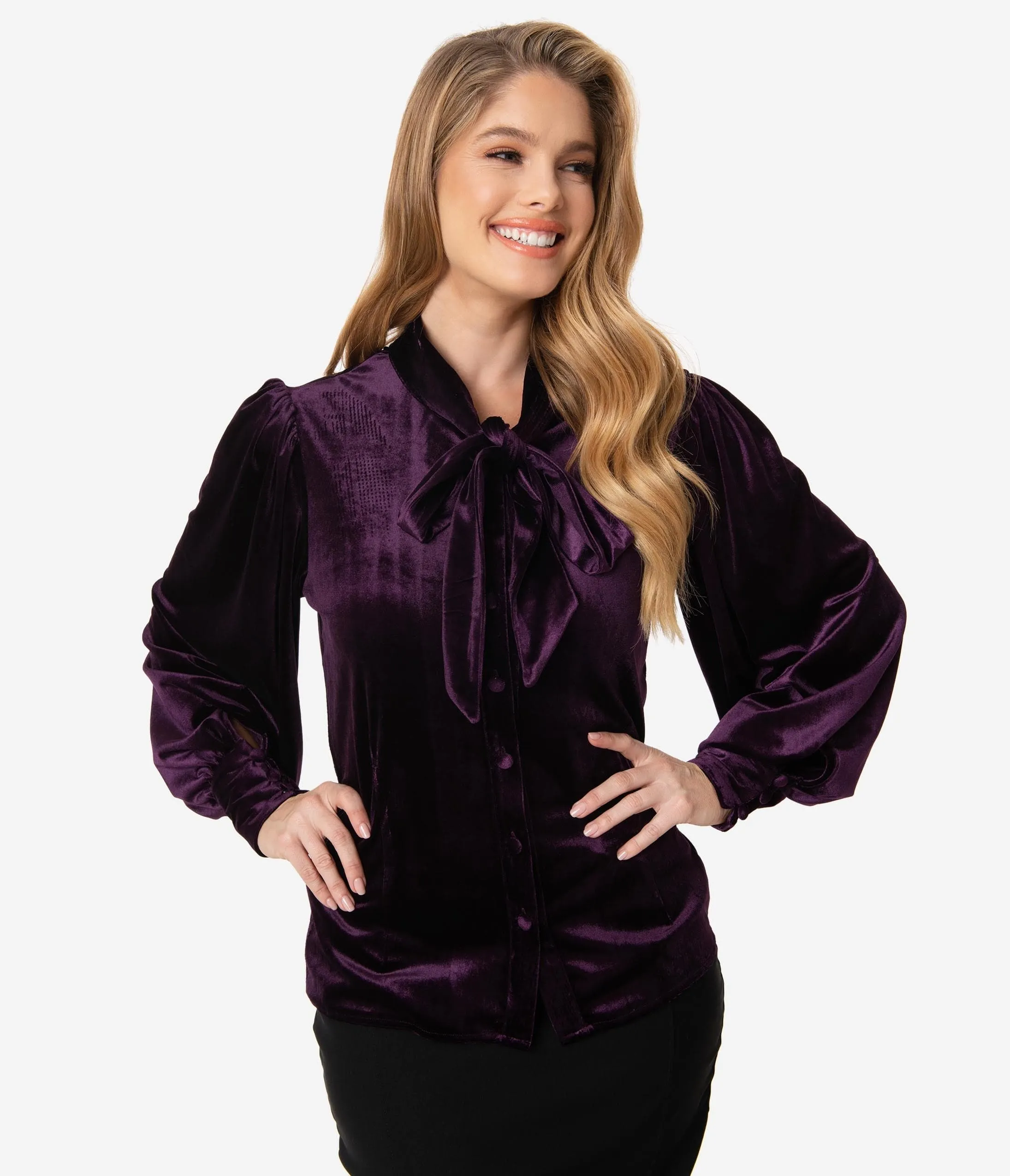 Unique Vintage Dark Purple Velvet Gwen Blouse sold by Unique Vintage product image thumbnail 5