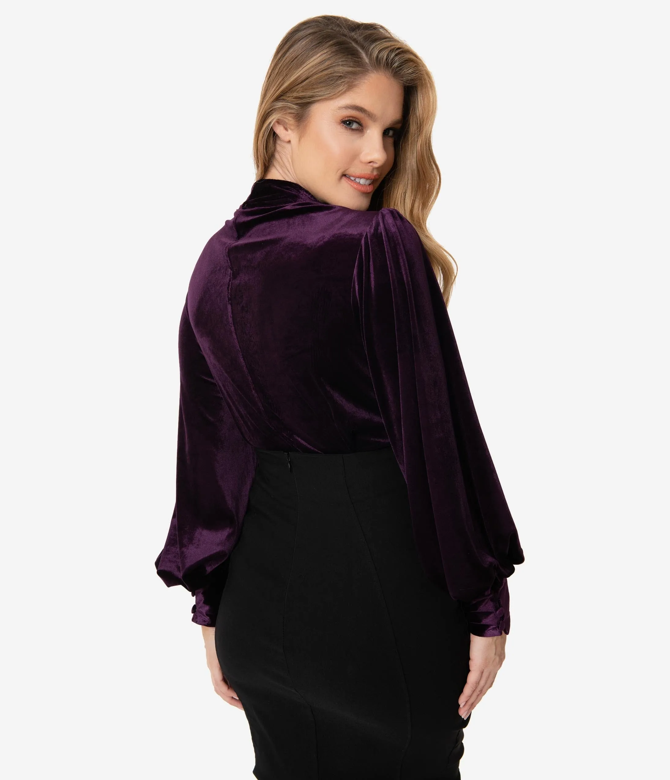 Unique Vintage Dark Purple Velvet Gwen Blouse sold by Unique Vintage product image thumbnail 2