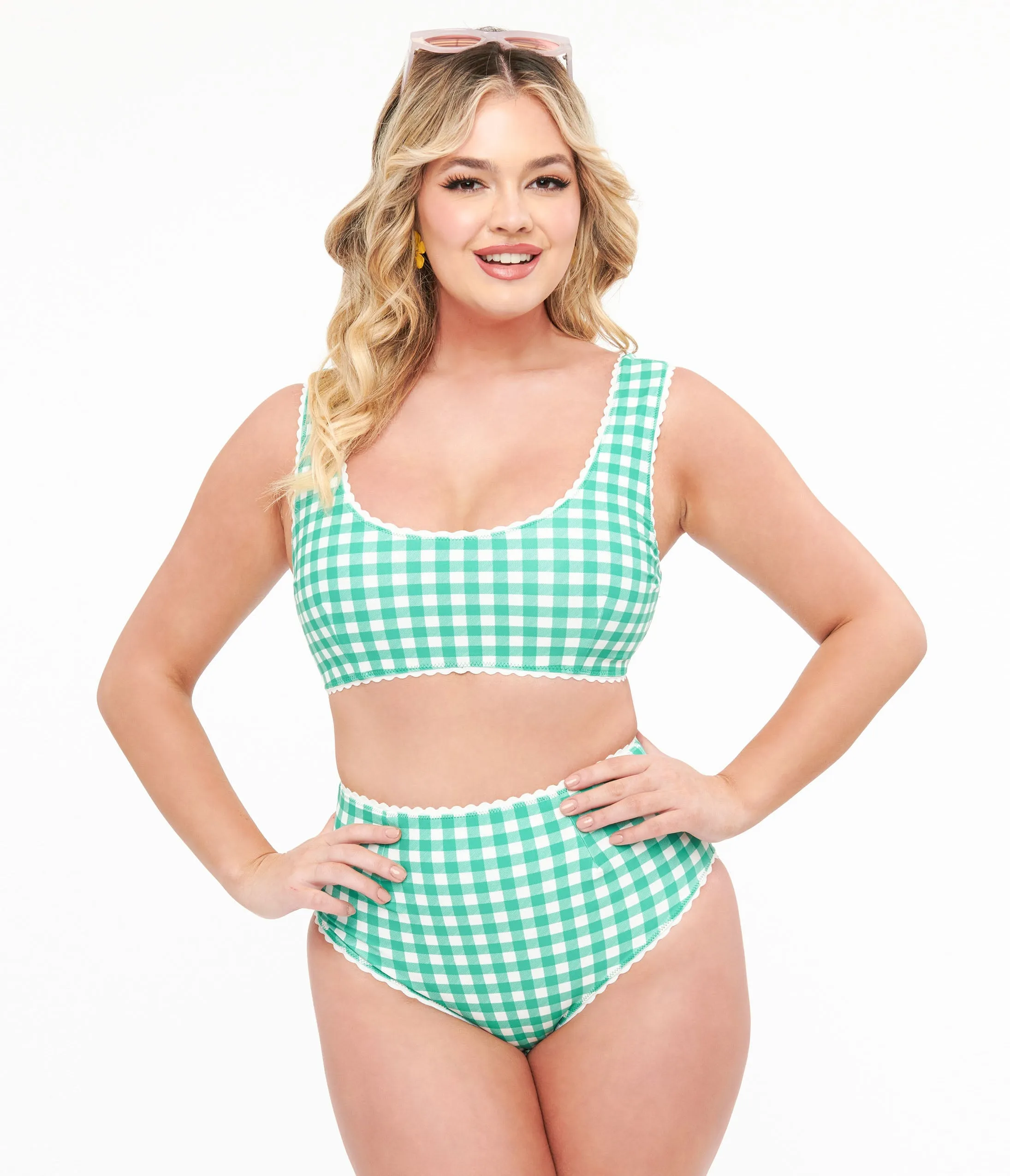 Green & White Gingham Bikini Top sold by Unique Vintage product image thumbnail 3