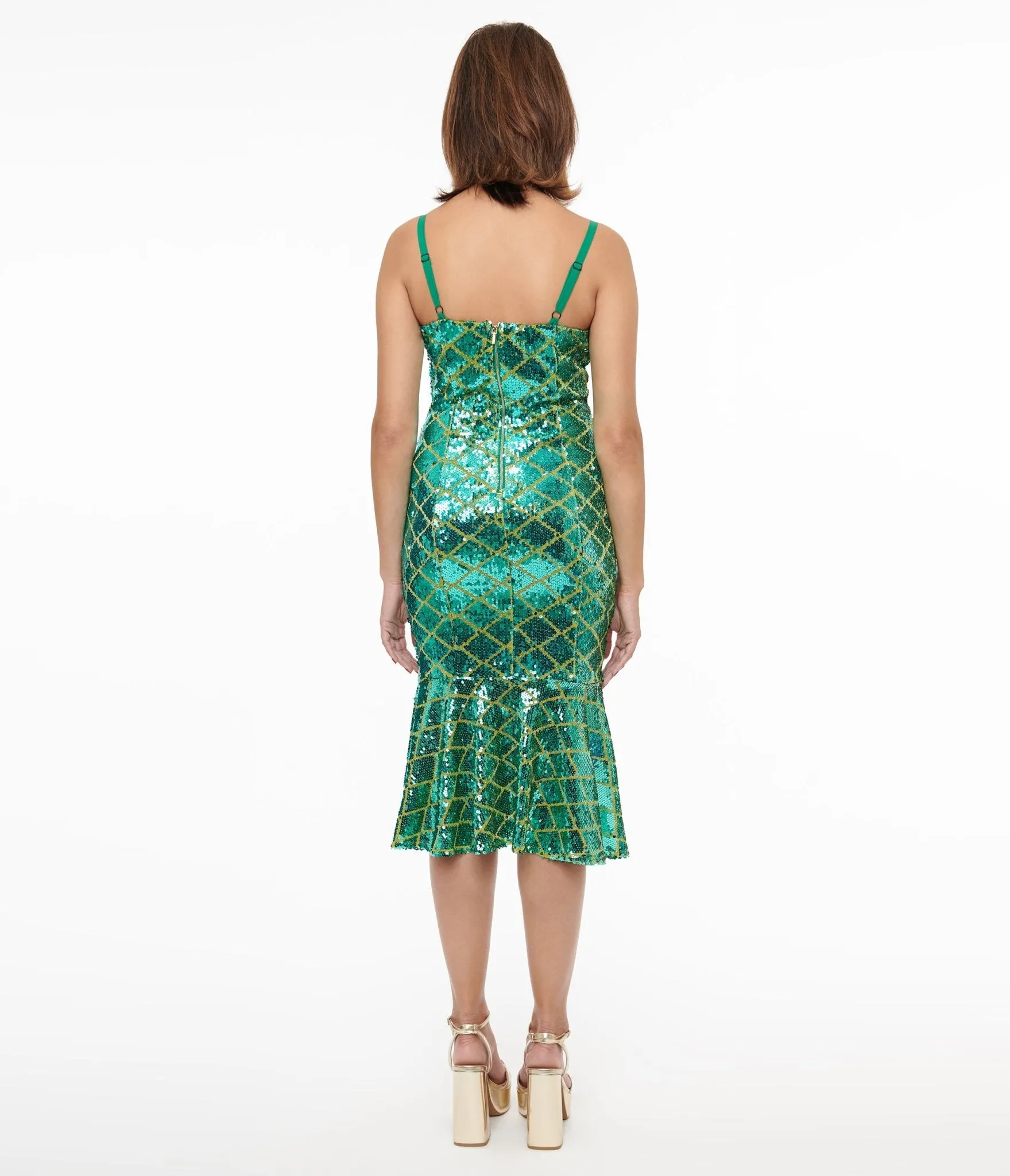 Disney Princess collection by Unique Vintage Princess Ariel Green & Gold Sequin Wiggle Dress sold by Unique Vintage product image thumbnail 2
