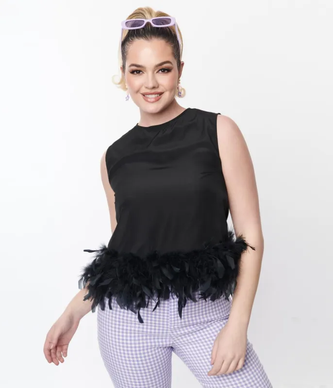 Black Feather Trim Top sold by Unique Vintage