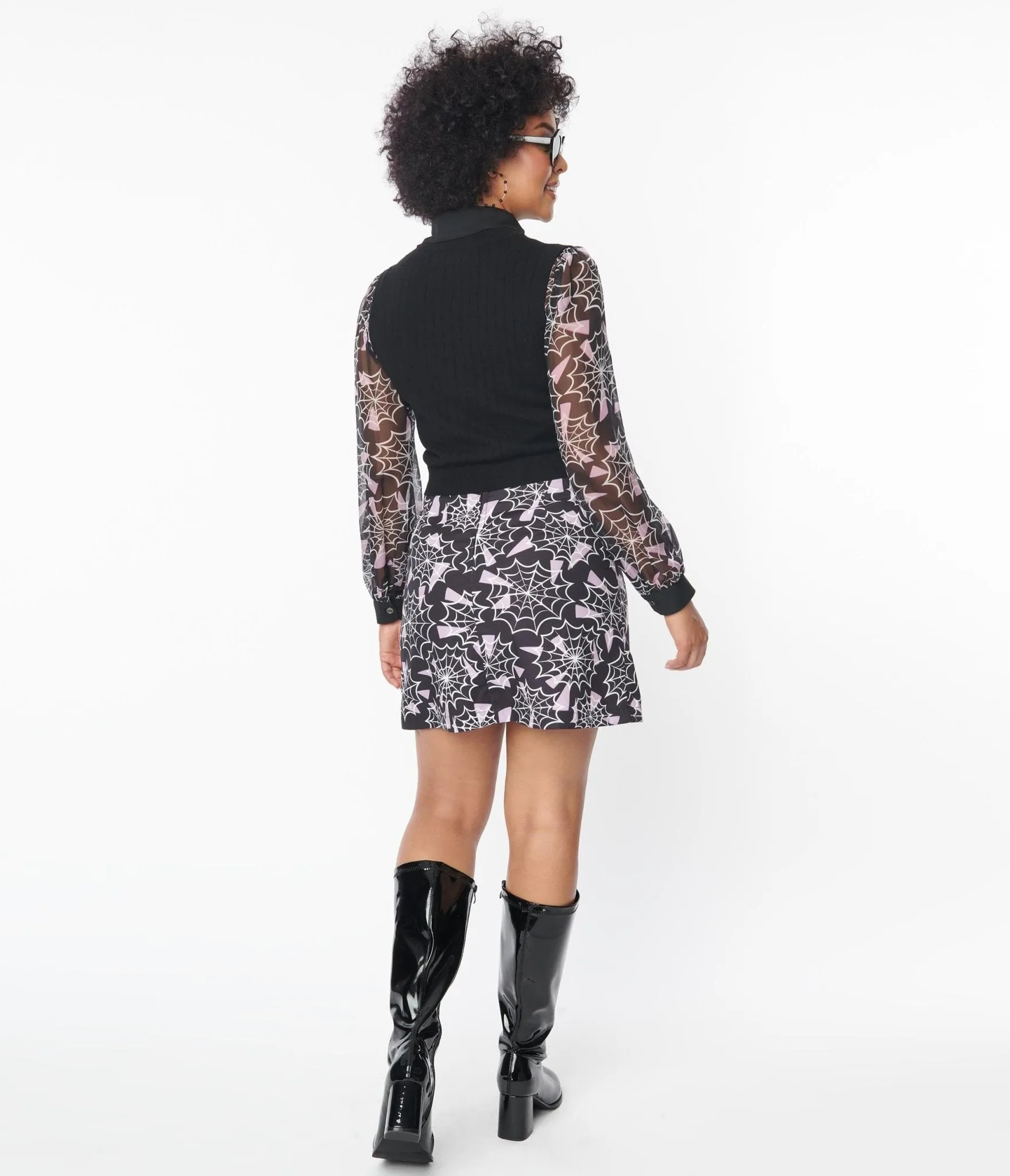 Smak Parlour Purple & Spiderweb Print Mini Skirt sold by Unique Vintage product image thumbnail 3