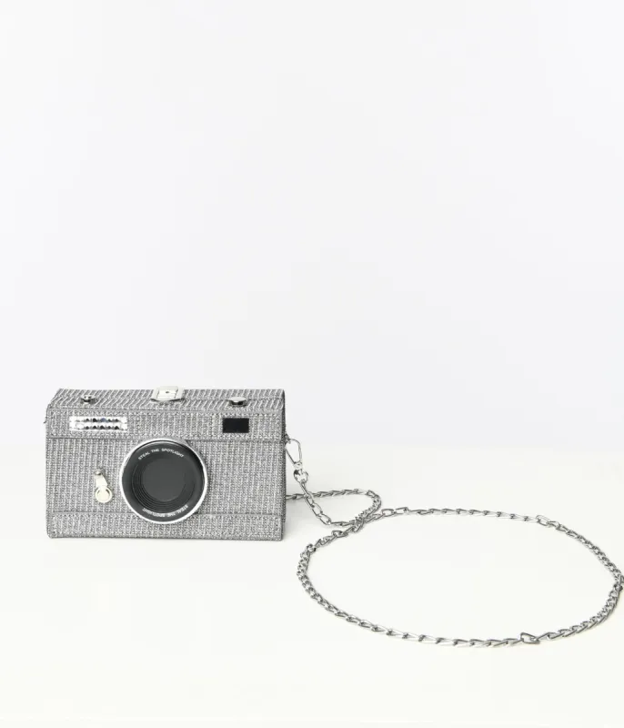 Metallic Silver Camera Crossbody Bag sold by Unique Vintage
