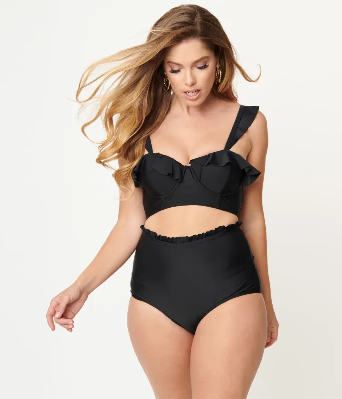 Unique Vintage Black High Waist Cape May Swim Bottom sold by Unique Vintage