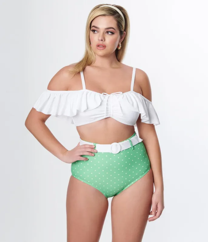 Unique Vintage Apple Mint & White Pin Dot Swim Bottoms sold by Unique Vintage