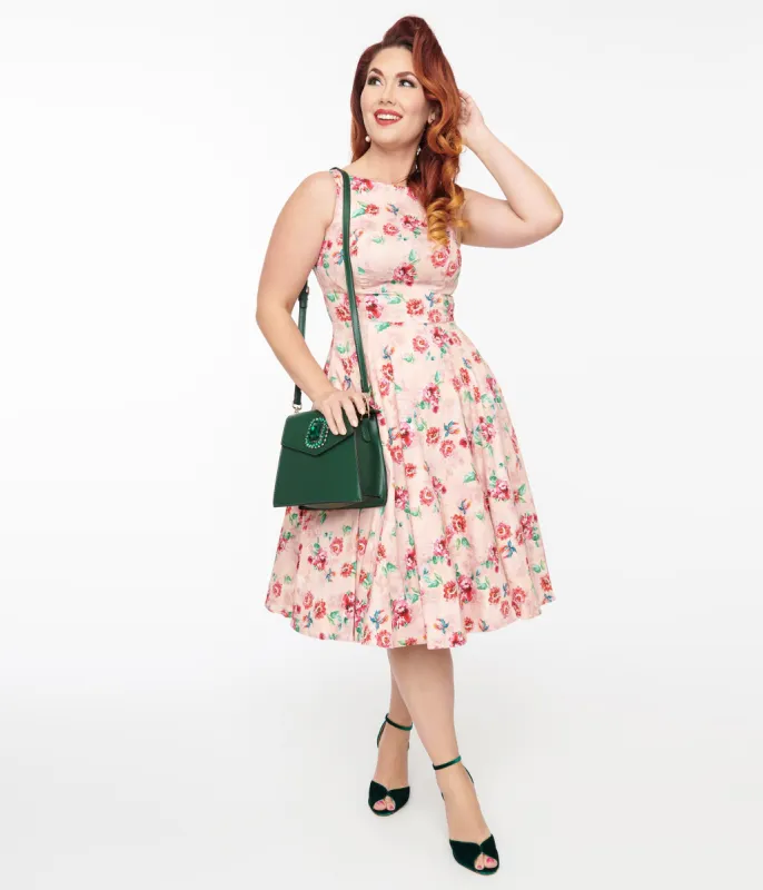1950s Pink Floral Leah Swing Dress sold by Unique Vintage