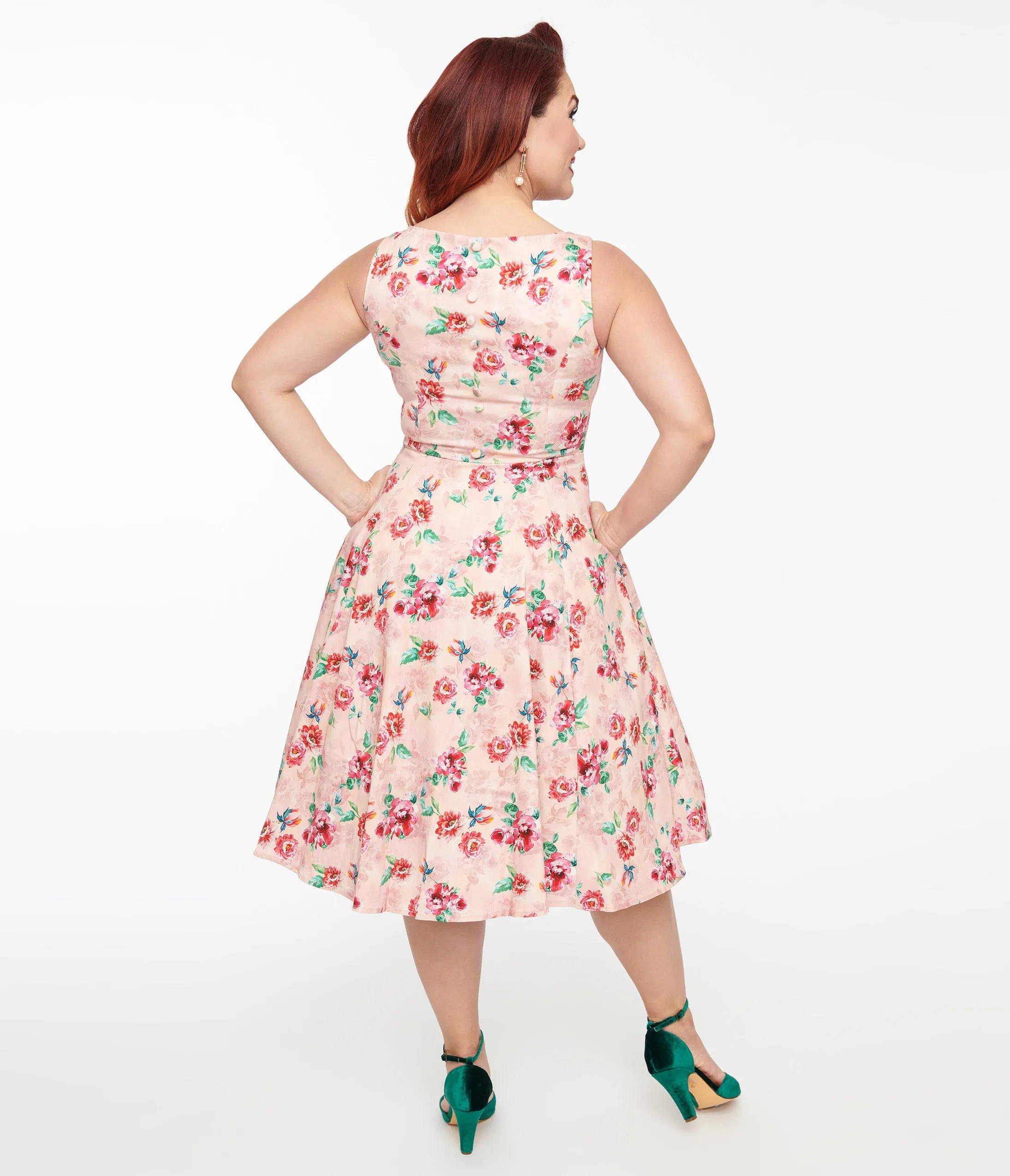 1950s Pink Floral Leah Swing Dress sold by Unique Vintage product image thumbnail 2