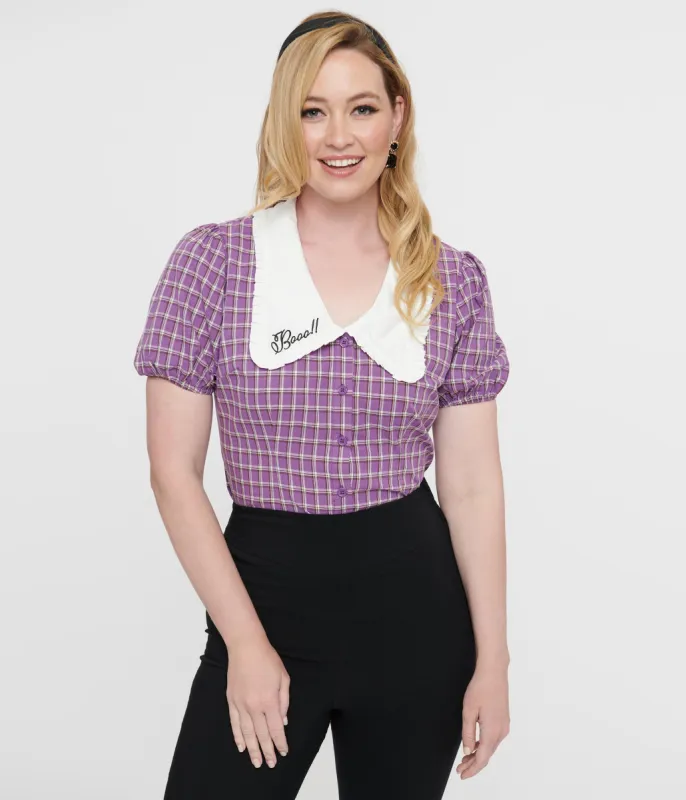 Unique Vintage 1930s Purple Plaid Oversized Collar Blouse sold by Unique Vintage