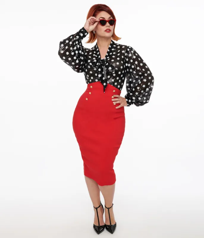 Unique Vintage 1950s Red Sailor High Waist Sierra Pencil Skirt sold by Unique Vintage