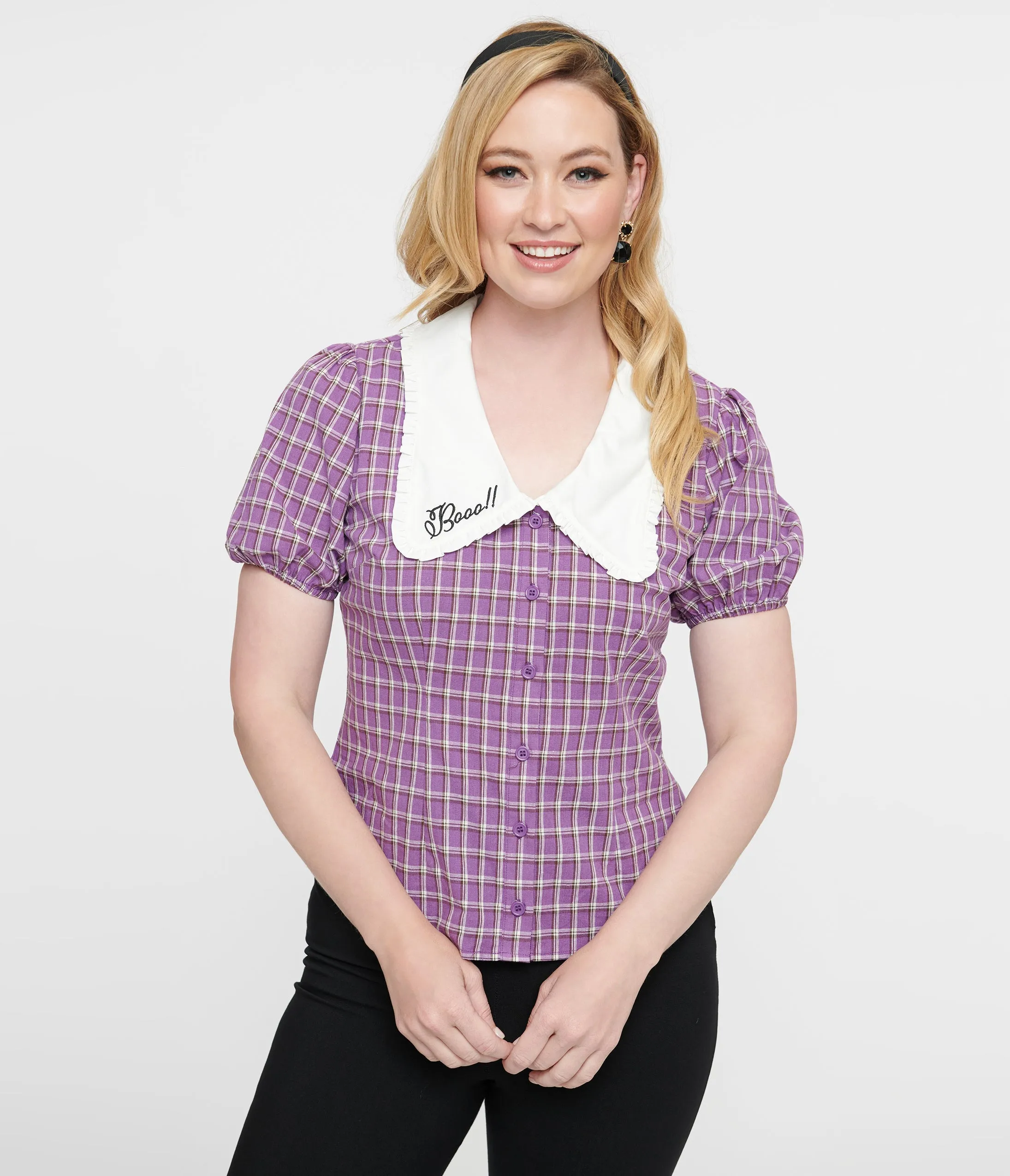 Unique Vintage 1930s Purple Plaid Oversized Collar Blouse sold by Unique Vintage product image thumbnail 3