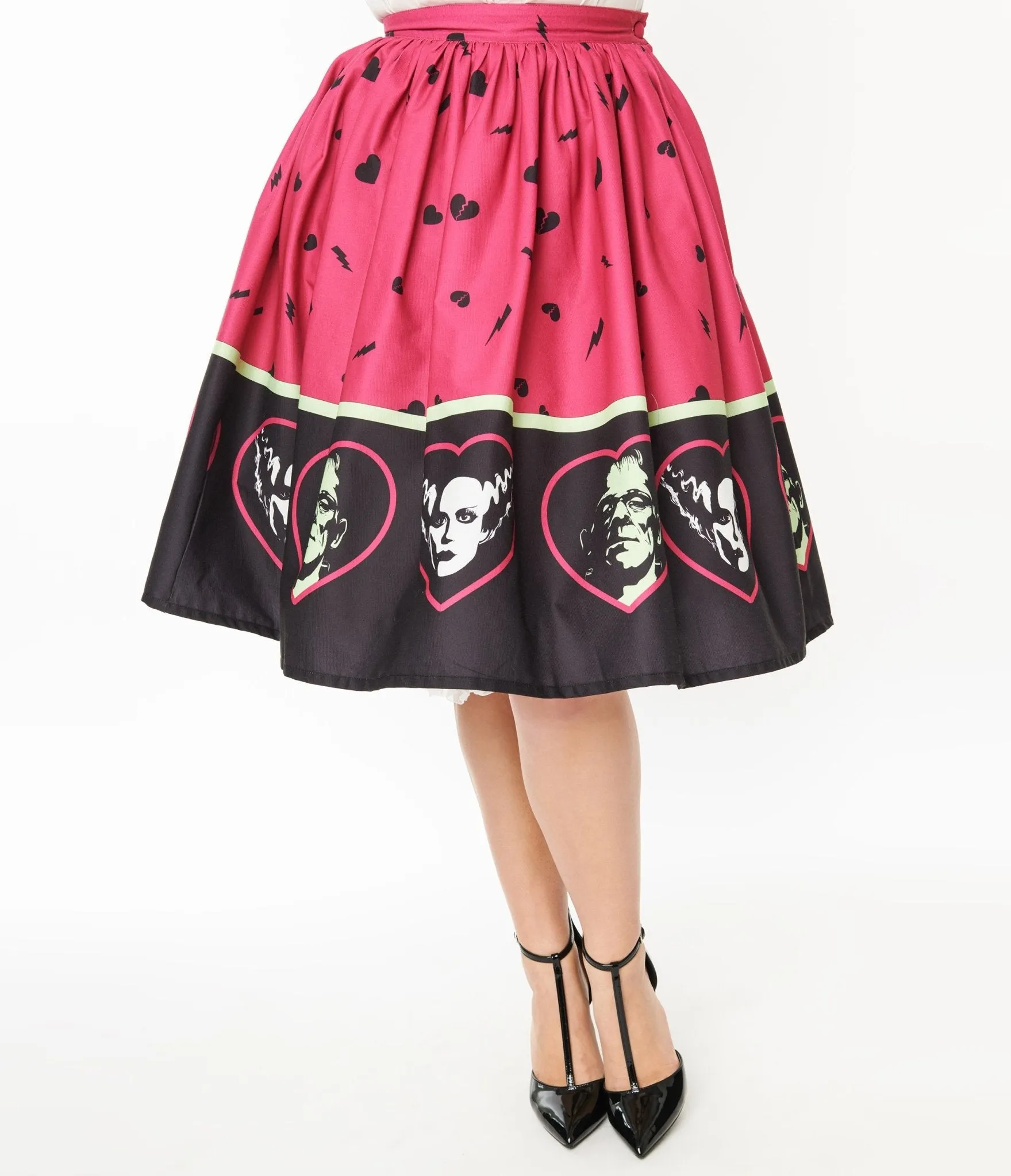 Universal Monsters x Unique Vintage Frankenstein & Bride Of Frankenstein Border Gellar Swing Skirt sold by Unique Vintage product image thumbnail 2