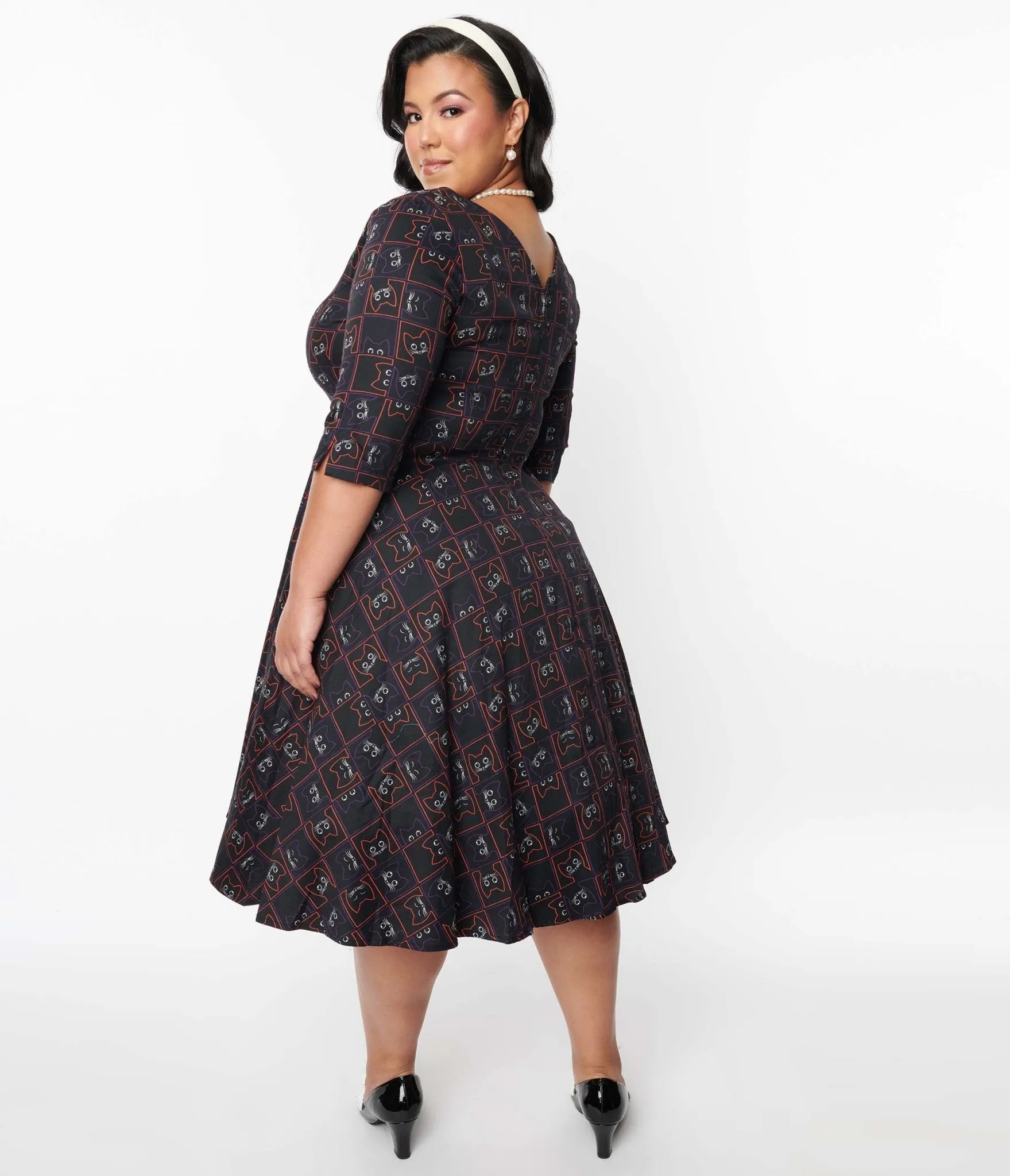 Black Kitty Cat Checkered Swing Dress sold by Unique Vintage product image thumbnail 3