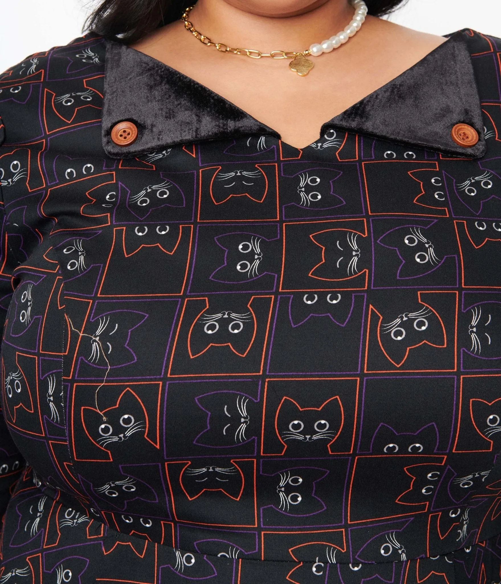 Black Kitty Cat Checkered Swing Dress sold by Unique Vintage product image thumbnail 2