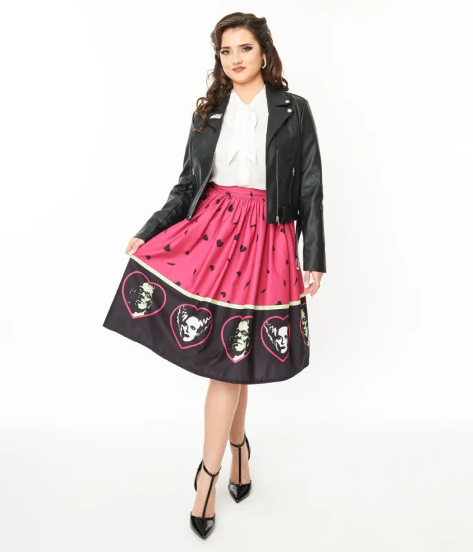 Universal Monsters x Unique Vintage Frankenstein & Bride Of Frankenstein Border Gellar Swing Skirt sold by Unique Vintage