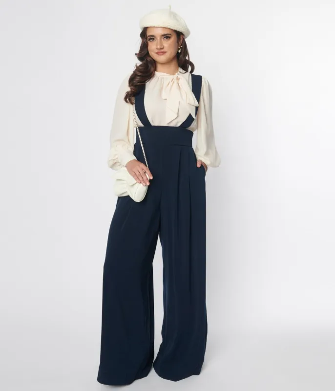 Unique Vintage Navy Blue Rochelle Suspender Pants sold by Unique Vintage