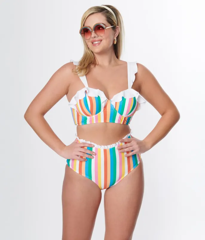 Unique Vintage Rainbow Striped Cape May Swim Bottoms sold by Unique Vintage