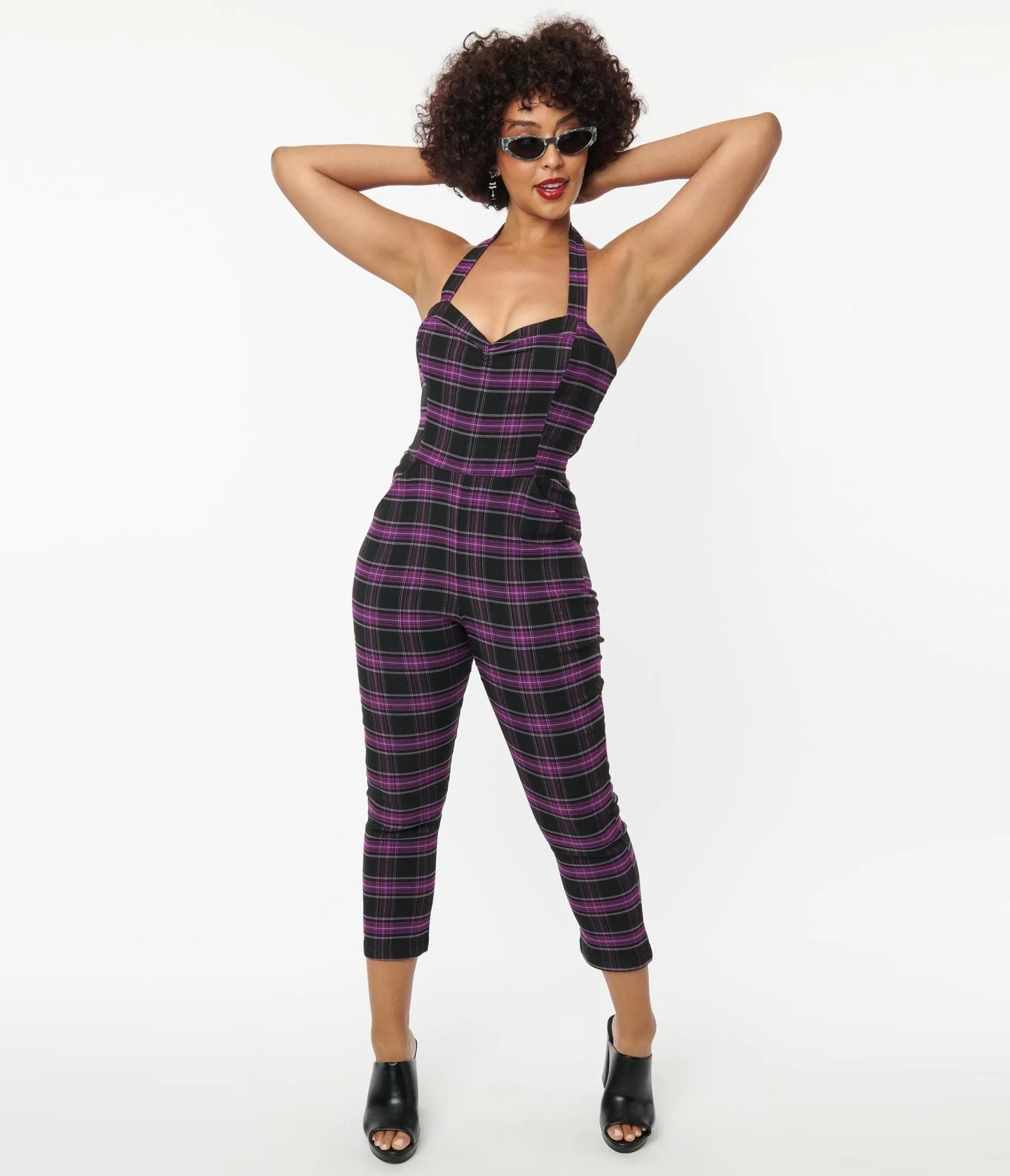 Unique Vintage 1970s Purple & Black Plaid Marcel Jumpsuit sold by Unique Vintage product image thumbnail 4