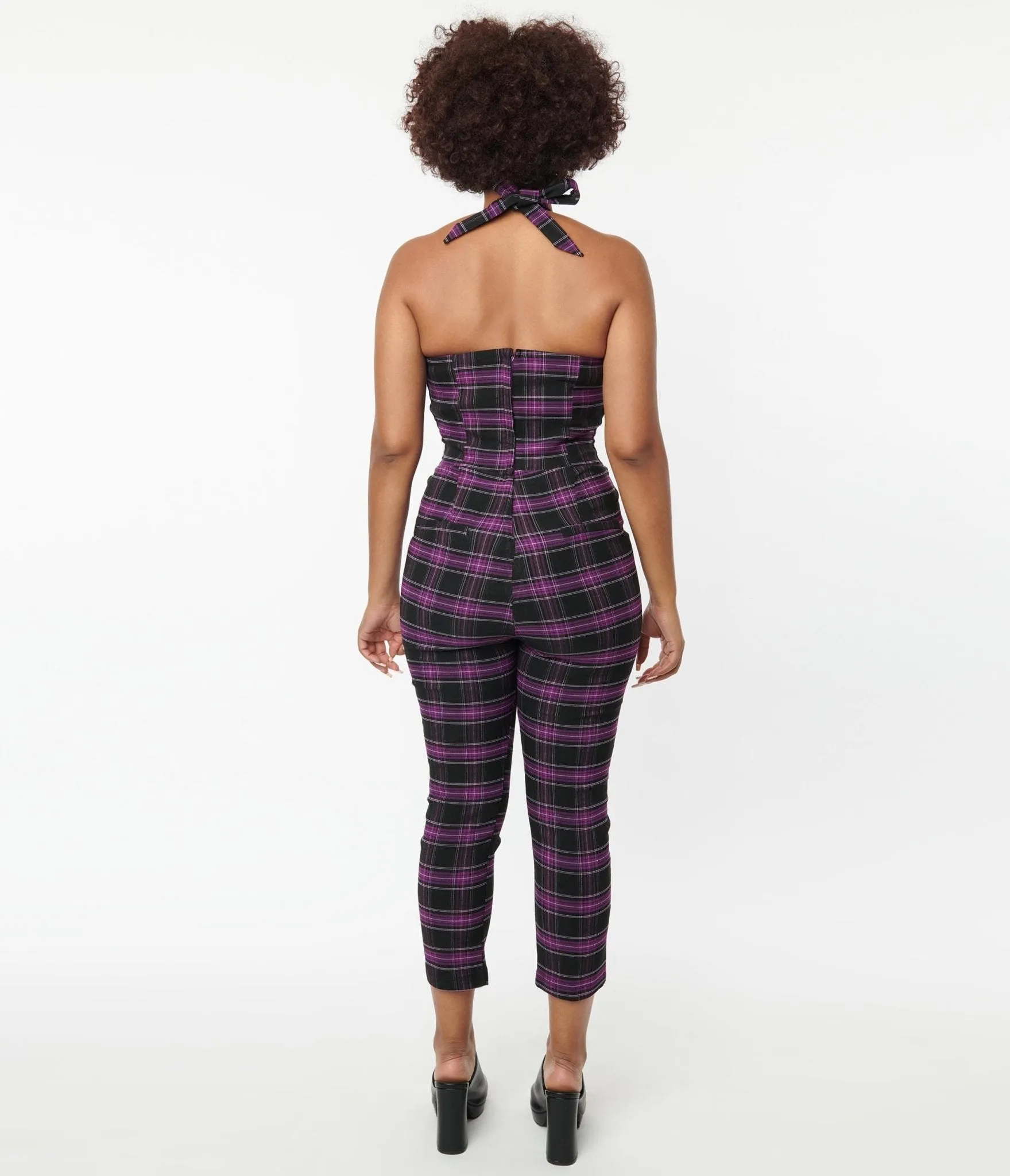 Unique Vintage 1970s Purple & Black Plaid Marcel Jumpsuit sold by Unique Vintage product image thumbnail 2